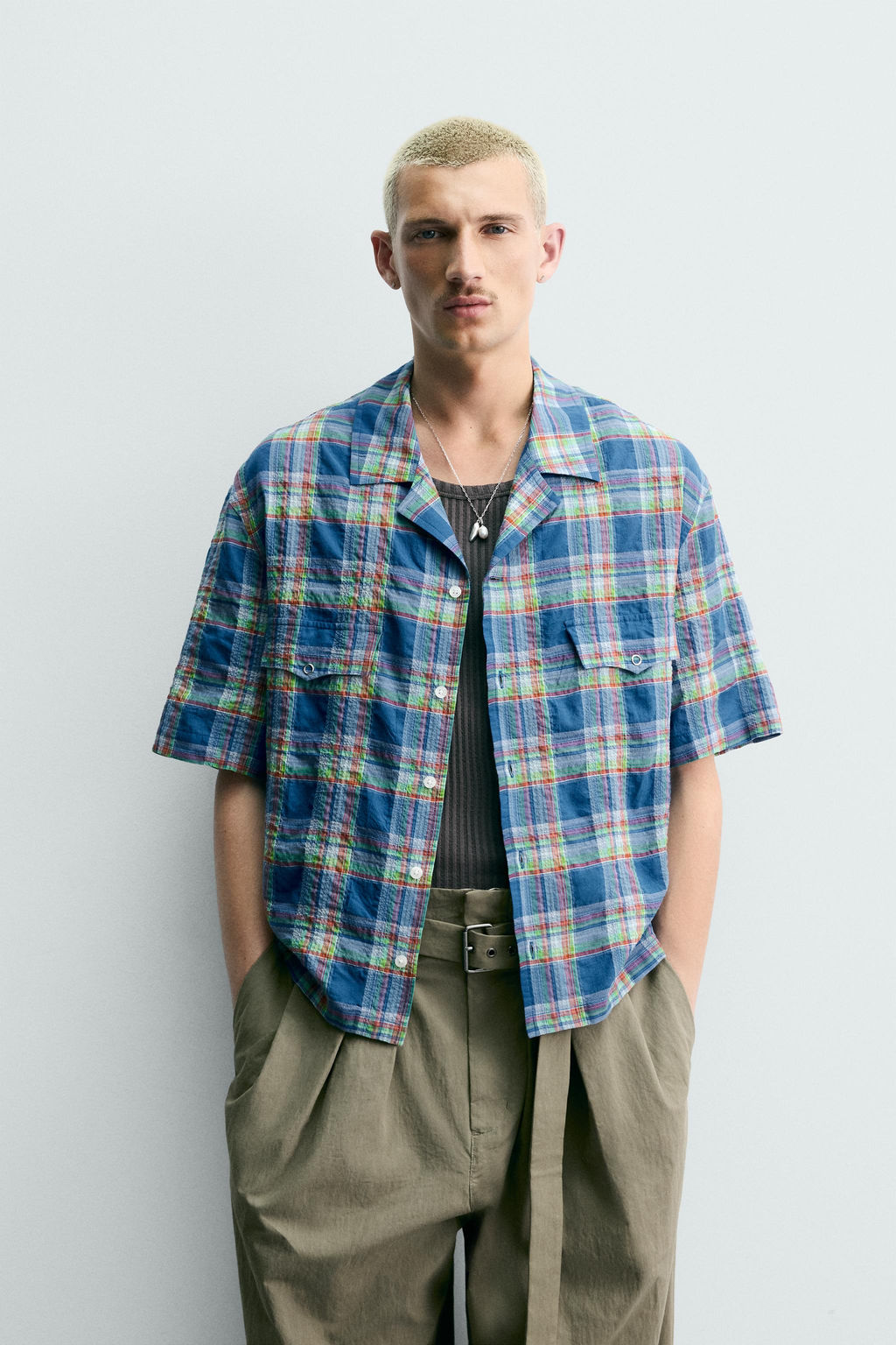 CAMISA RELAXED FIT CUADROS / Azul medio - Zara фото 2