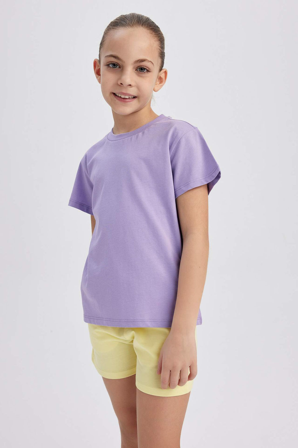 K?z Cocuk Bisiklet Yaka Basic Duz K?sa Kollu Tisort - Defacto фото 4