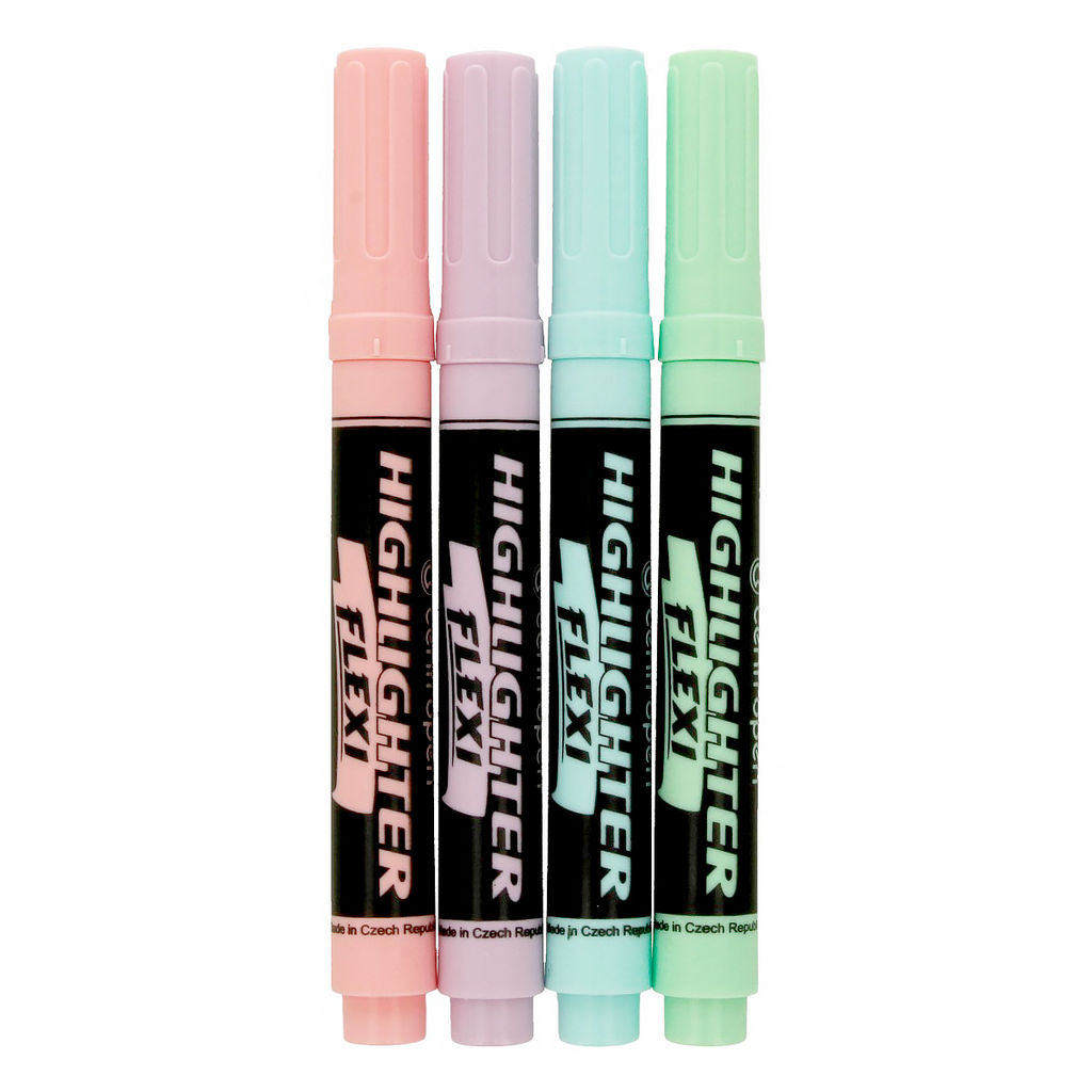 Centropen Набор текстовыделителей HIGHLIGHTER FLEXI - (super-flexible tip) 4 цв. 1-5 мм 4 цв. СК/Распродажа перо скошенное 8542/4 SOFT 4 цв