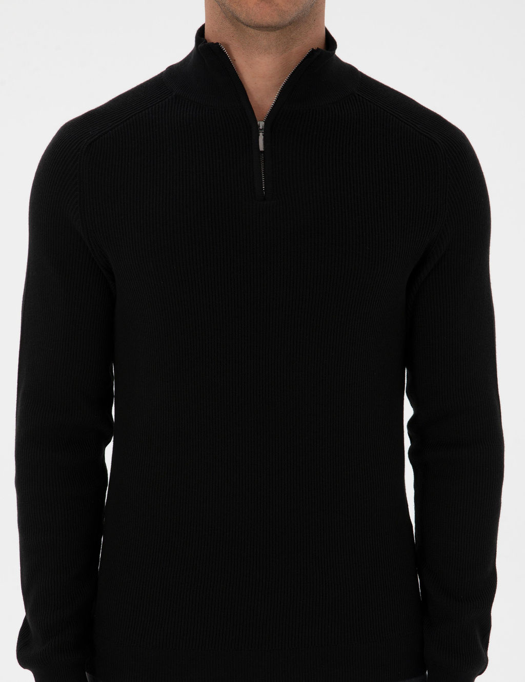 Siyah Slim Fit Dik Yaka Fermuarl_ Triko Kazak - Pierre cardin фото 6