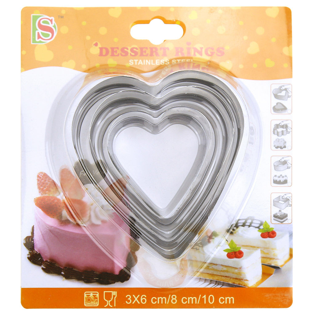 Форма для печенья из нержавеющей стали Сердечко набор 3 штуки: 9х10х4см; 7,5х8,5х4см; 5,5х6х4см, в блистере (Китай) - Домашняя мода фото 2