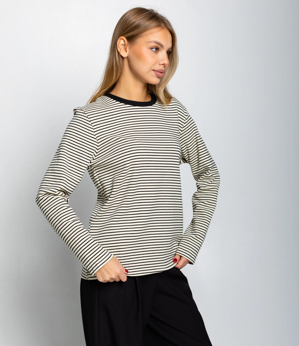 Лонгслив #КТ8013 (4), чёрный,молочный