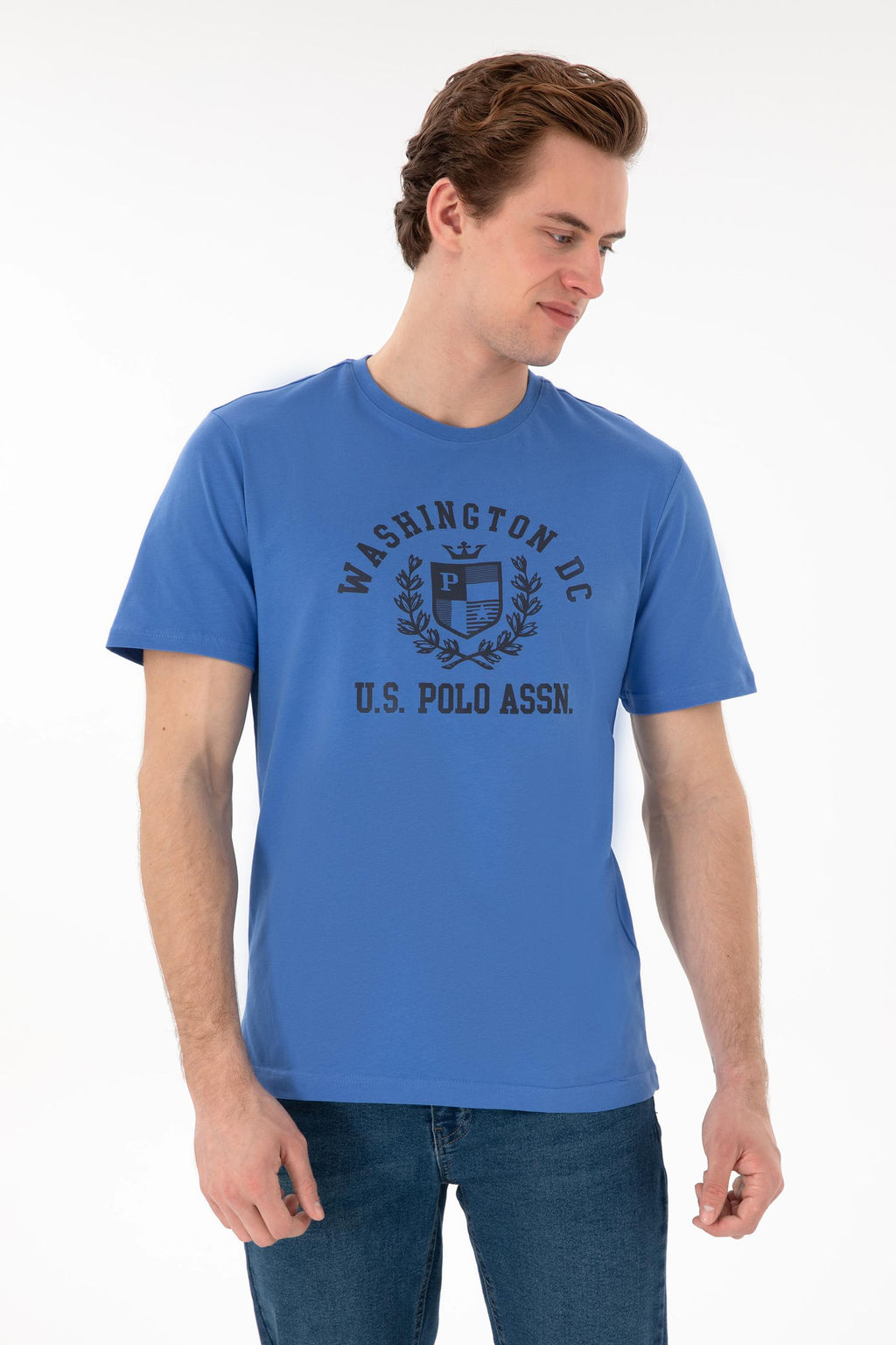 Erkek Regular Fit Bisiklet Yaka Bask_l_ _ndigo Ti__rt Sepette S_rpriz _ndirim - U.s. polo assn фото 8