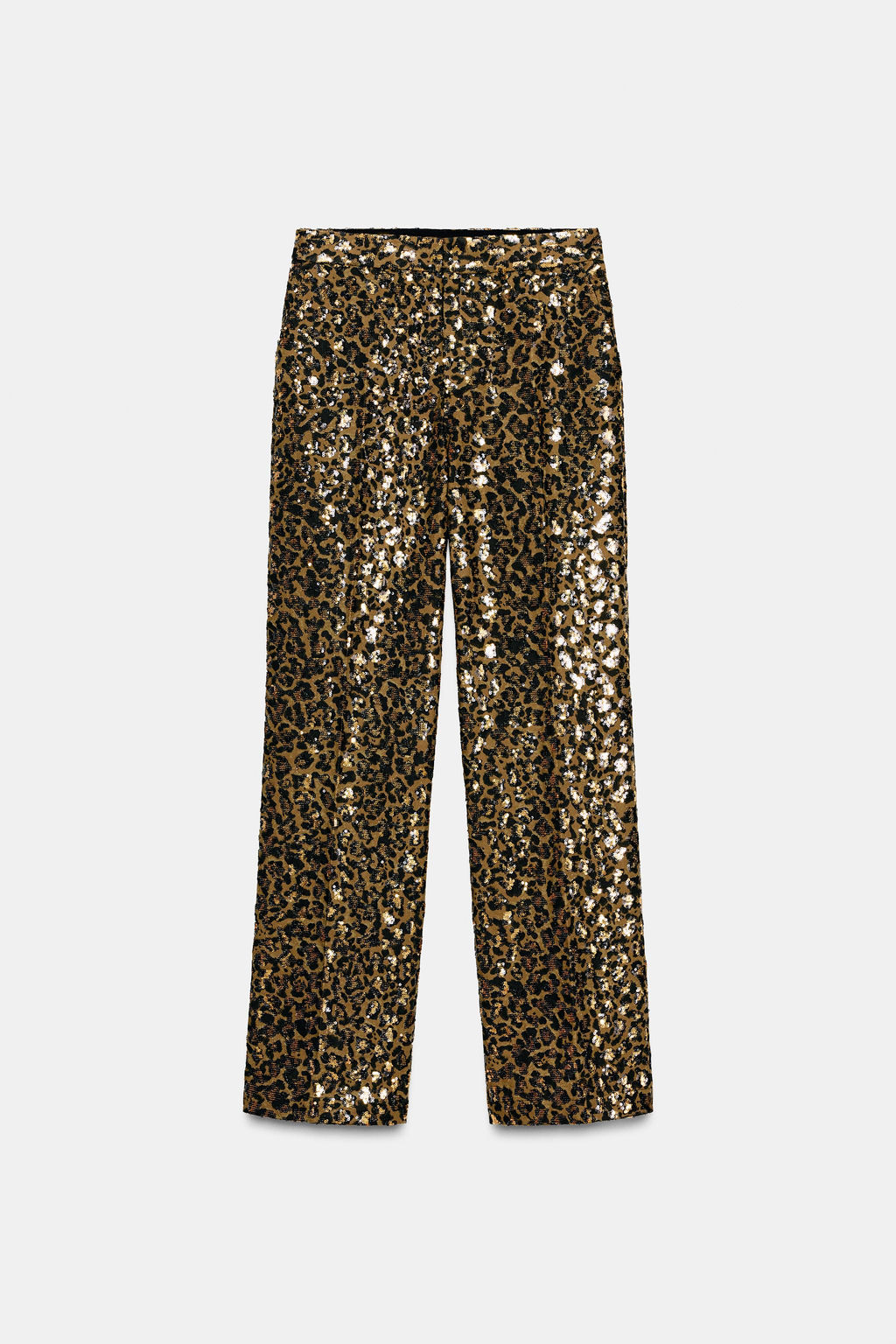 ANIMAL PRINT SEQUINNED STRAIGHT-LEG TROUSERS