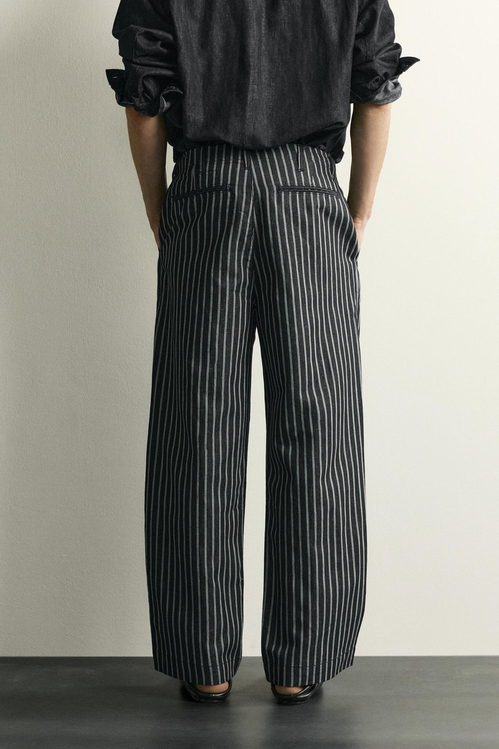 PANTAL?N DENIM ALGOD?N - LINO RAYAS / Azul - Zara фото 3