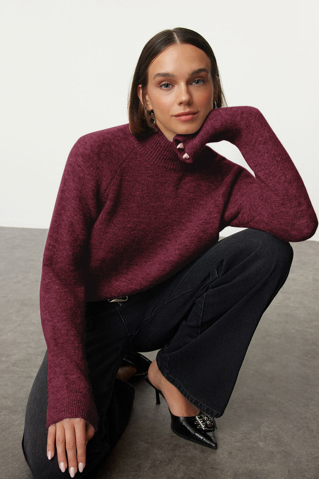 Gri Yunlu Dik Yaka Triko Kazak TWOAW25KZ00043 - Trendyolmilla фото 11