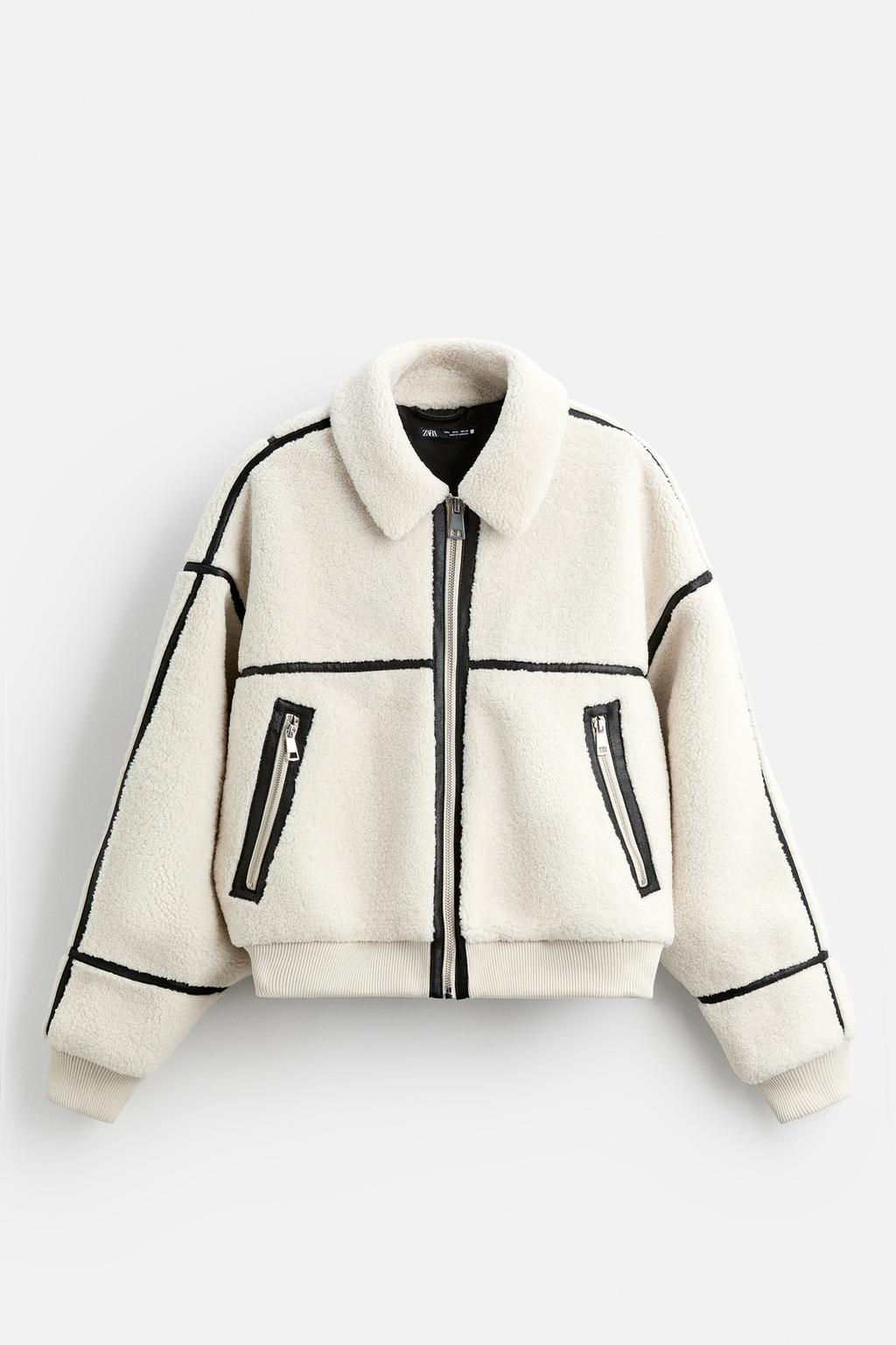 CONTRAST FAUX SHEARLING JACKET - Zara фото 14