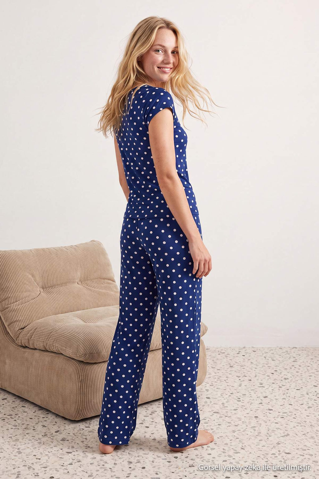 Lacivert Puantiyeli Viskon _rme Pijama Tak_m_ THMAW27PT00039