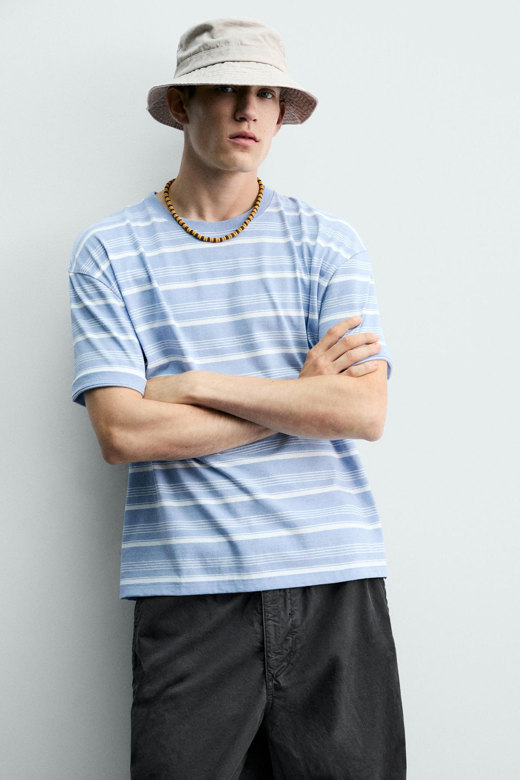 CAMISETA LAVADA RAYAS / Azul claro - Zara фото 6