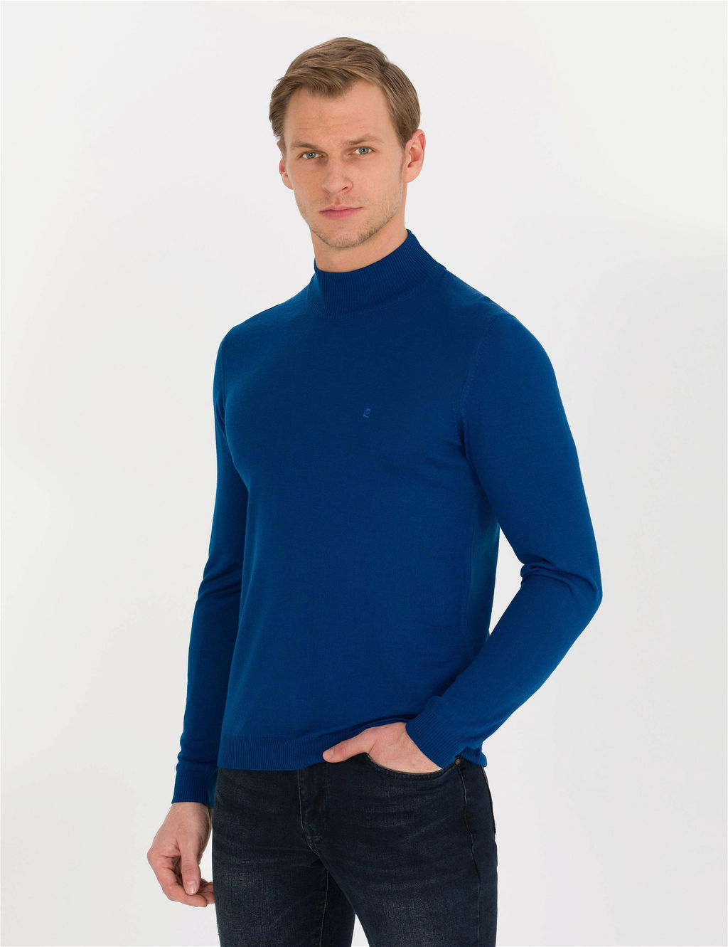 _ndigo Slim Fit Yar_m Bal_k__ Yaka Y_n Kar___ml_ Basic Triko Kazak - Pierre cardin фото 2