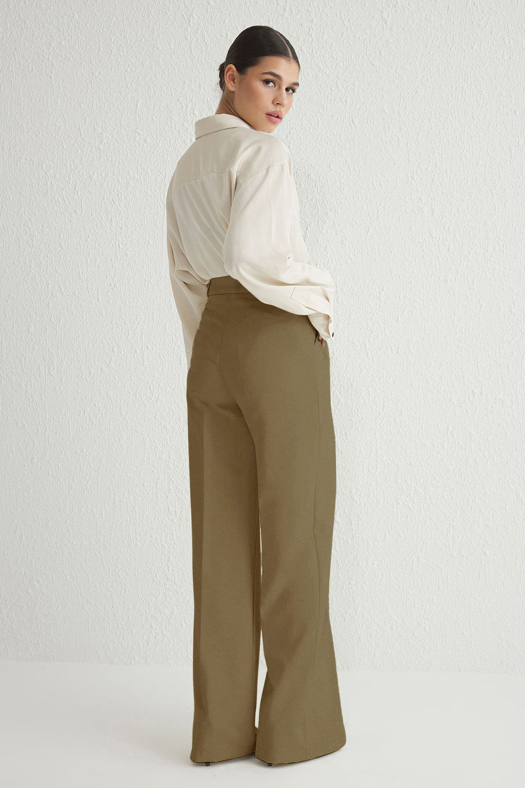 Ac?k Haki Pilili Wide Leg/Genis Paca Pantolon TWOAW25PL00109 Palazzo