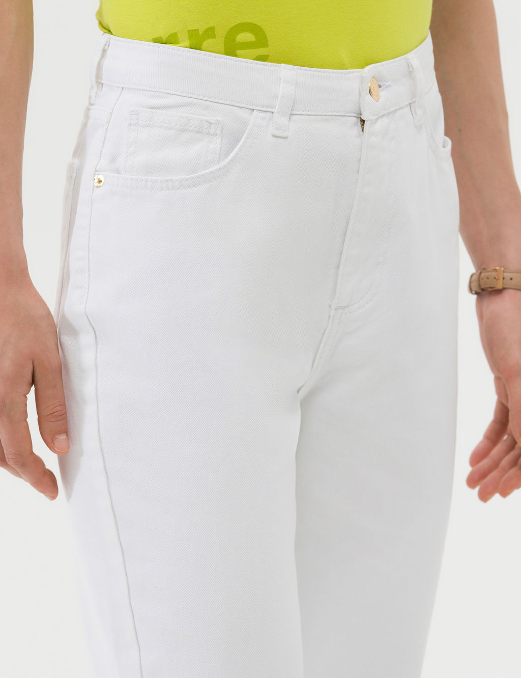 Beyaz Mom High Waist Fit Jean Pantolon