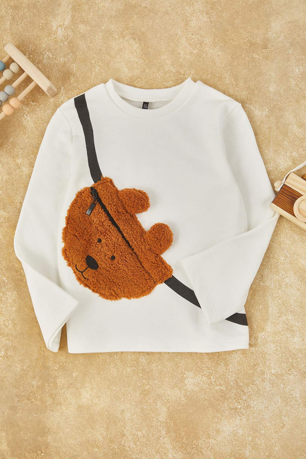 Ekru Unisex Cocuk Duz Bisiklet Yaka Regular Orme Sweatshirt TKDAW26SW00047