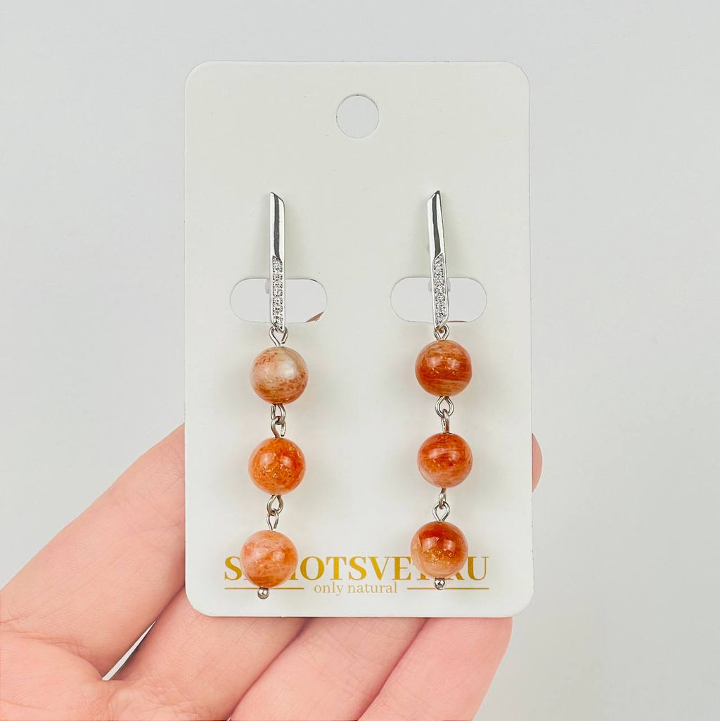 Серьги тройные из Солнечного камня - Радуга самоцветов фото 2