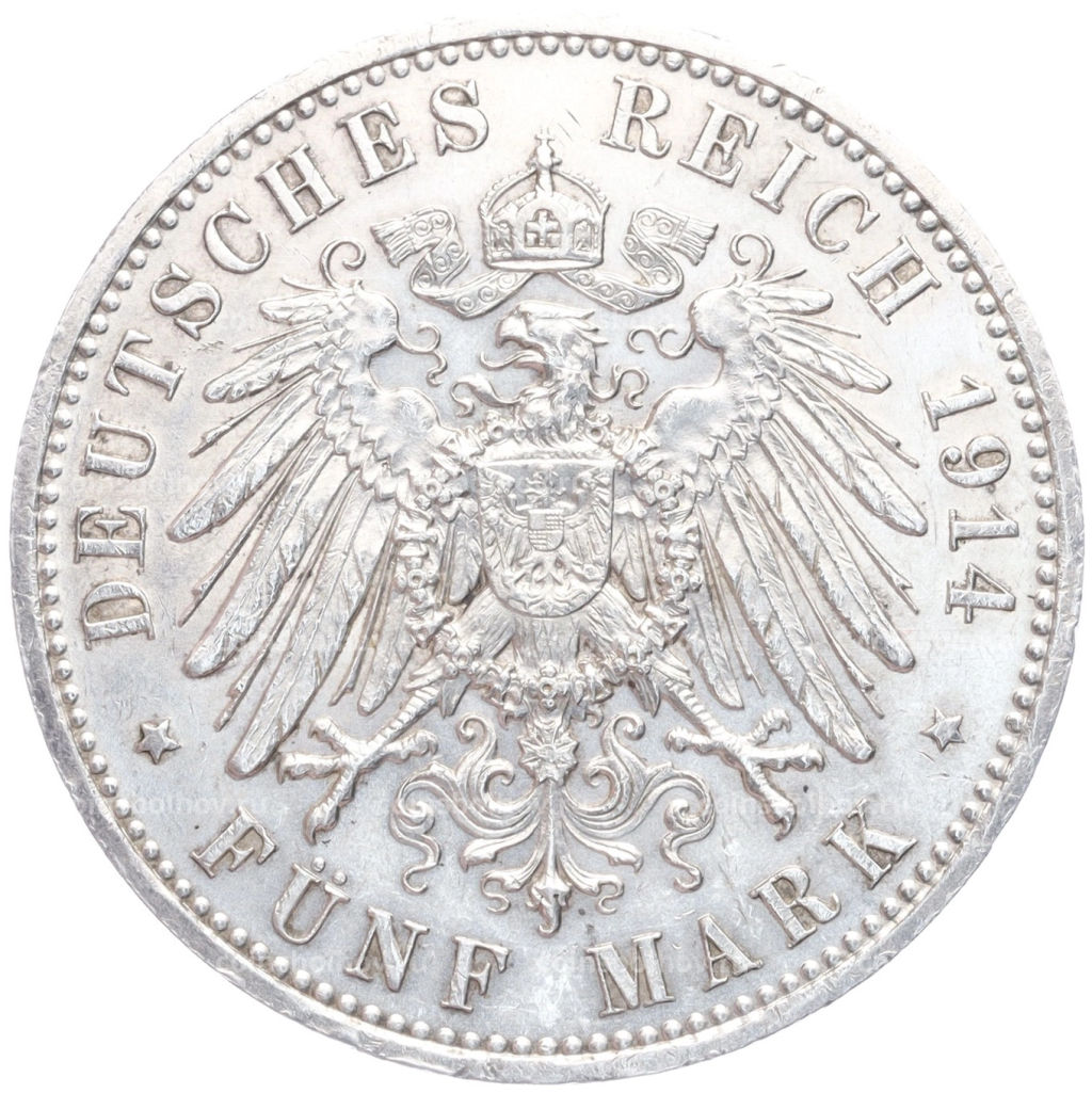 Монета 5 марок 1914 года A Германия (Пруссия)