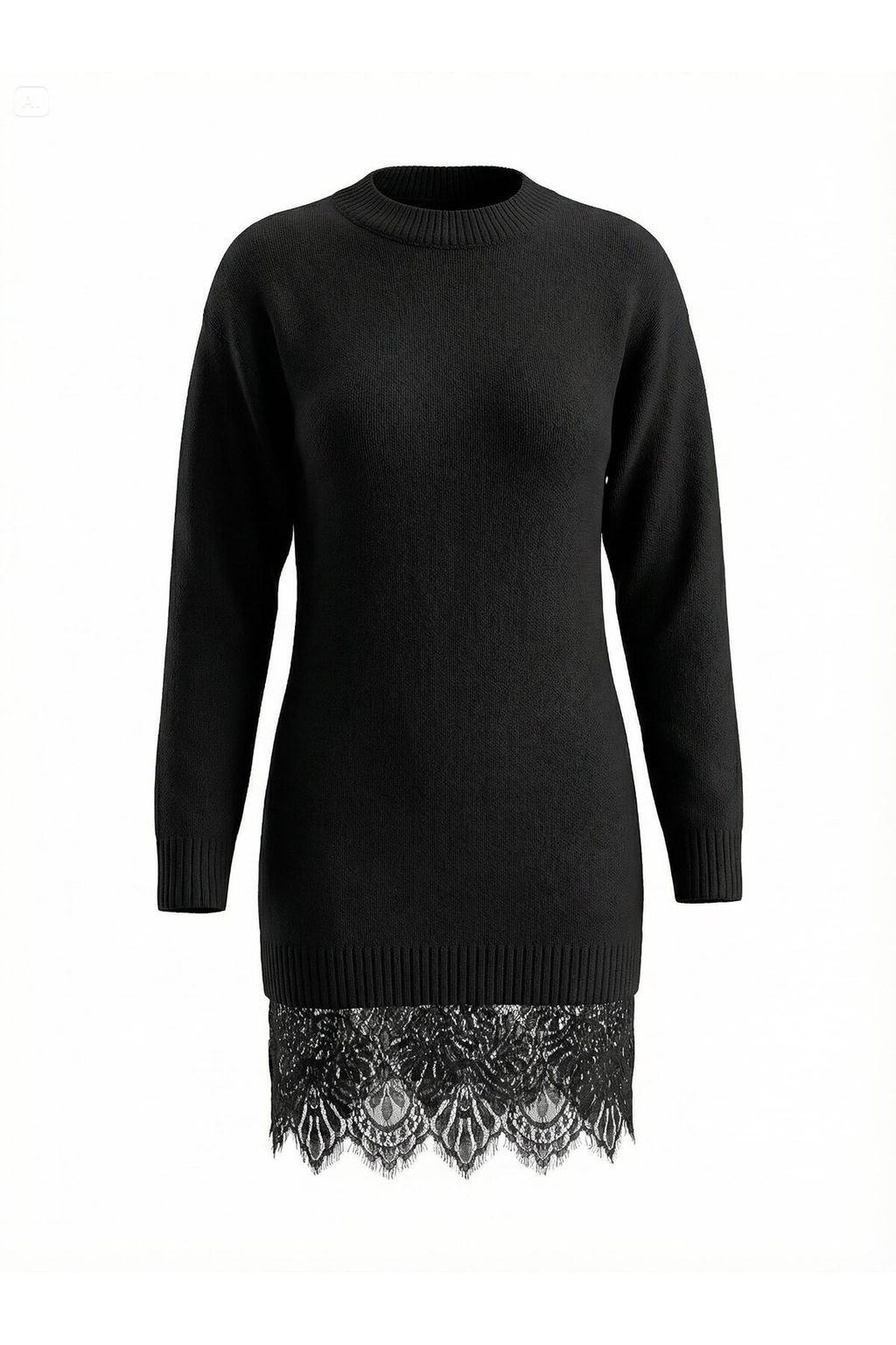 Siyah Yumusak Dokulu Bisiklet Yaka Dantel Garnili Triko Elbise TWOAW26KZ00298 - Trendyolmilla фото 2