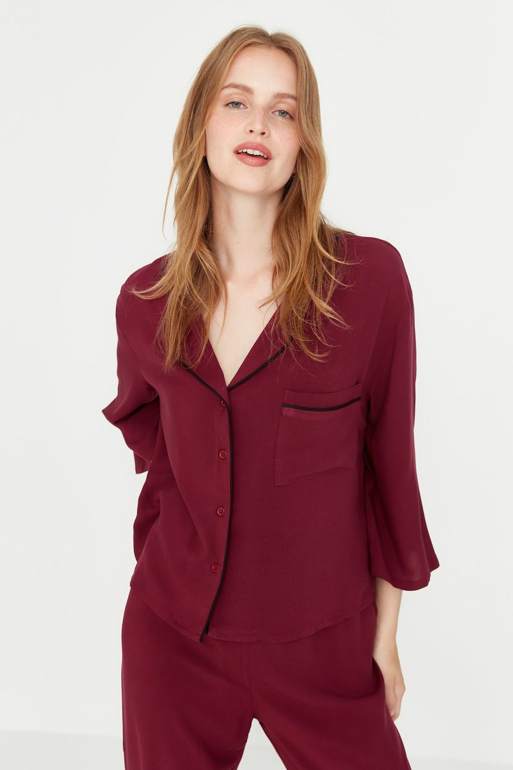 Trendyolmilla Siyah Biyeli Viskon Dokuma Pijama Tak?m? THMAW21PT0292  фото 4