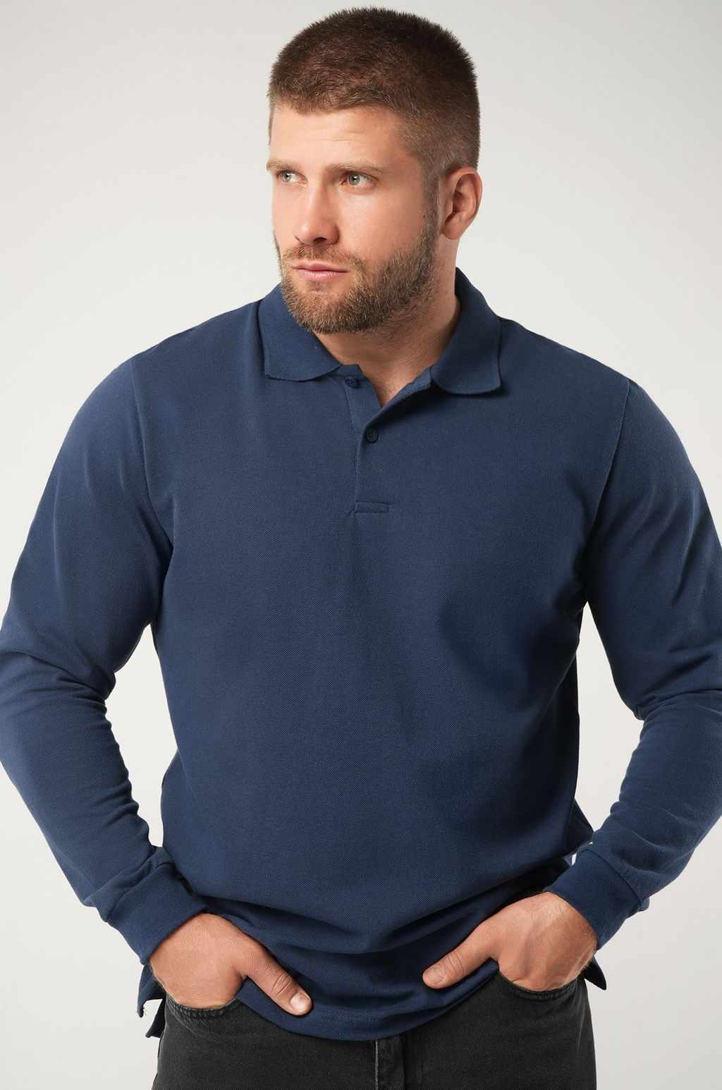 Мужской базовый лонгслив-поло Happy Fox  фото 102