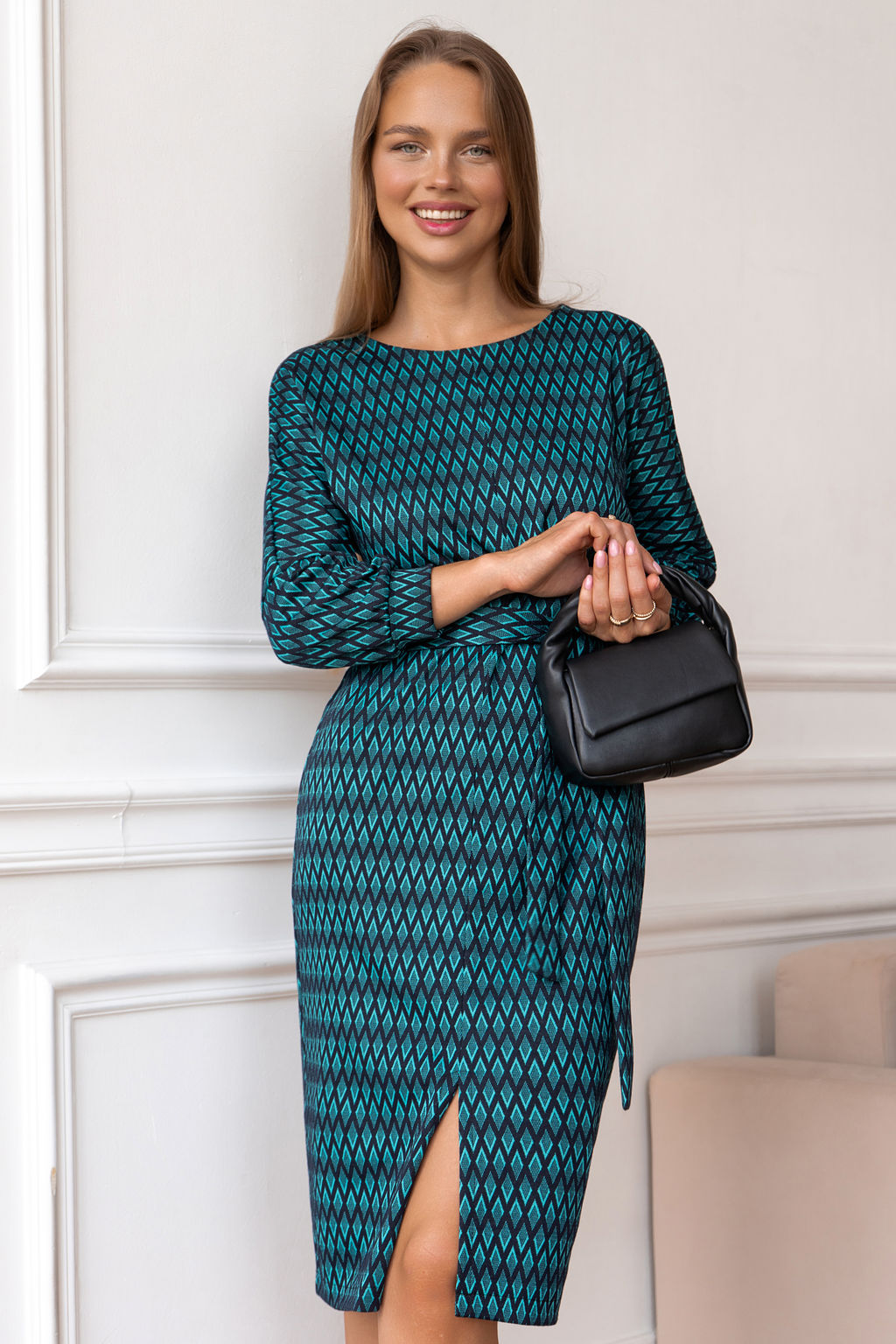 Платье Open Style 5807 черный/бирюза