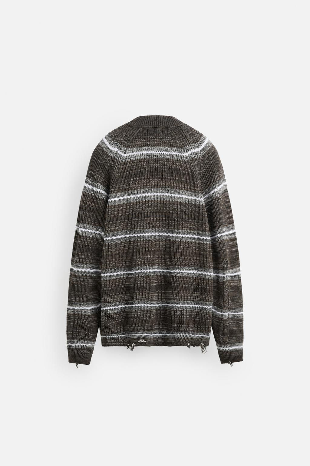 STRIPED DISTRESSED-EFFECT CARDIGAN - Zara фото 9