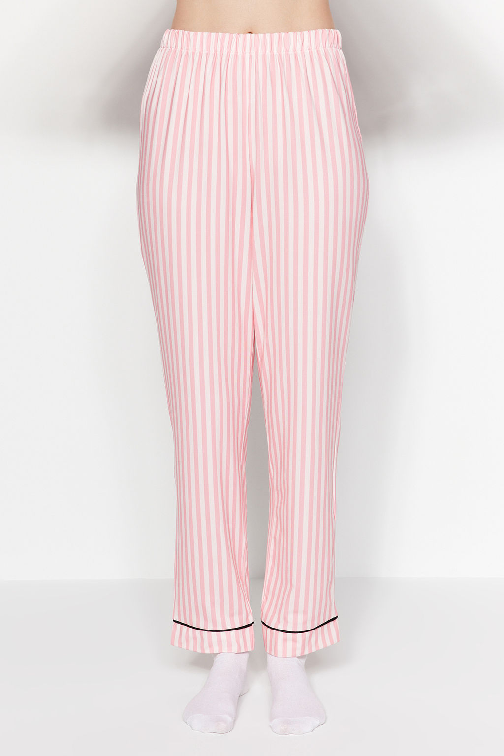 Trendyolmilla Pembe Cizgi Desenli Biyeli Ici Polarl? Gomlek-Pantolon Orme Pijama Tak?m? THMAW24PT00050  фото 12