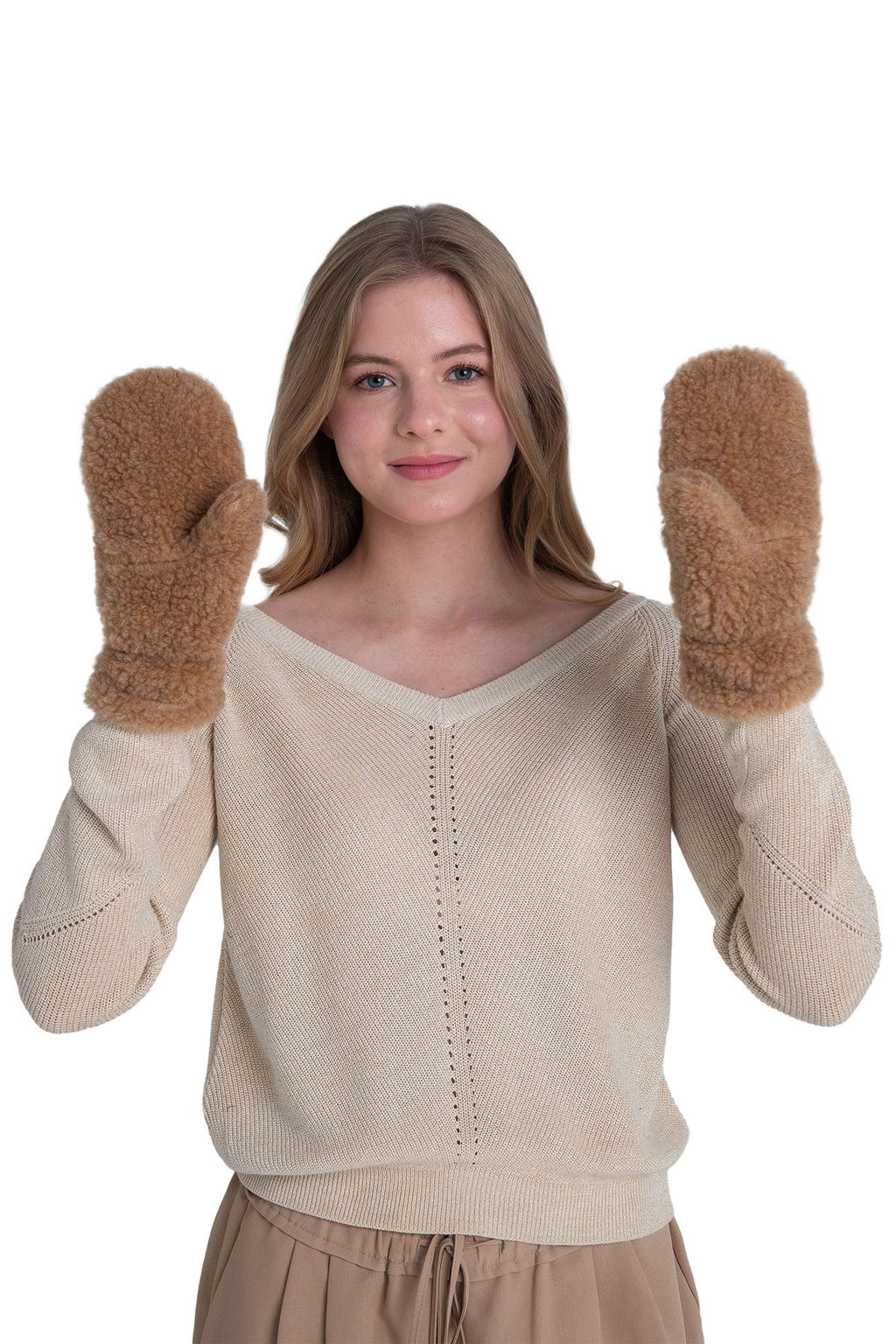 Варежки меховые на резинке ВАНИЛЬ - Woollamb фото 45