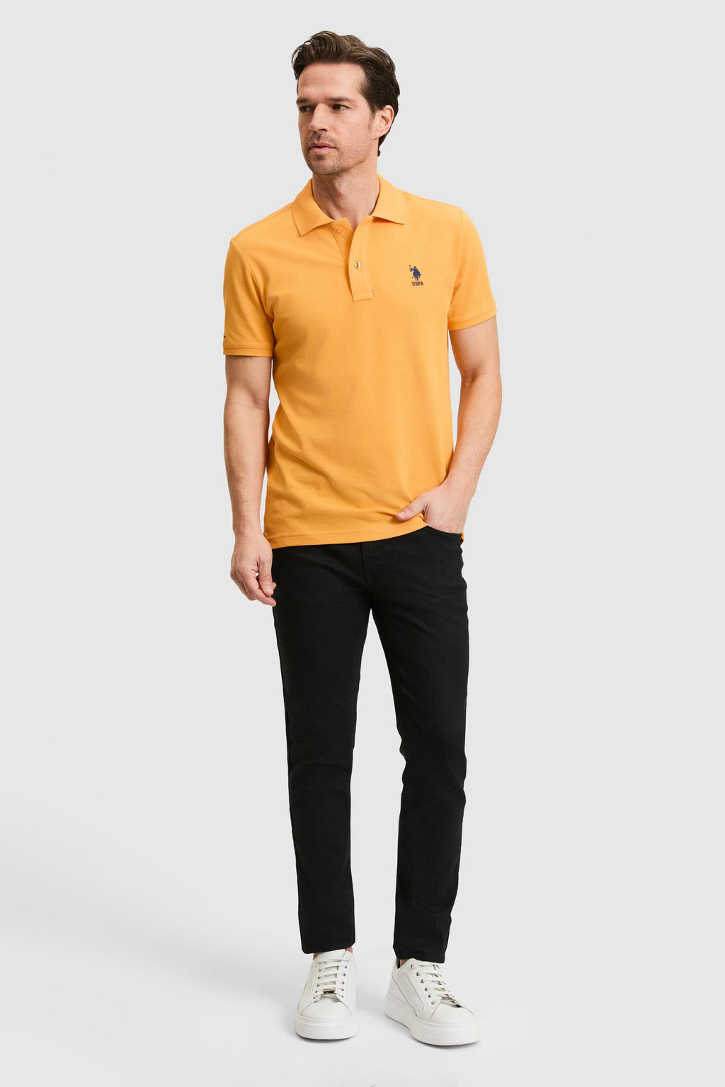 Erkek Slim Fit Turuncu Polo Yaka Basic Ti__rt