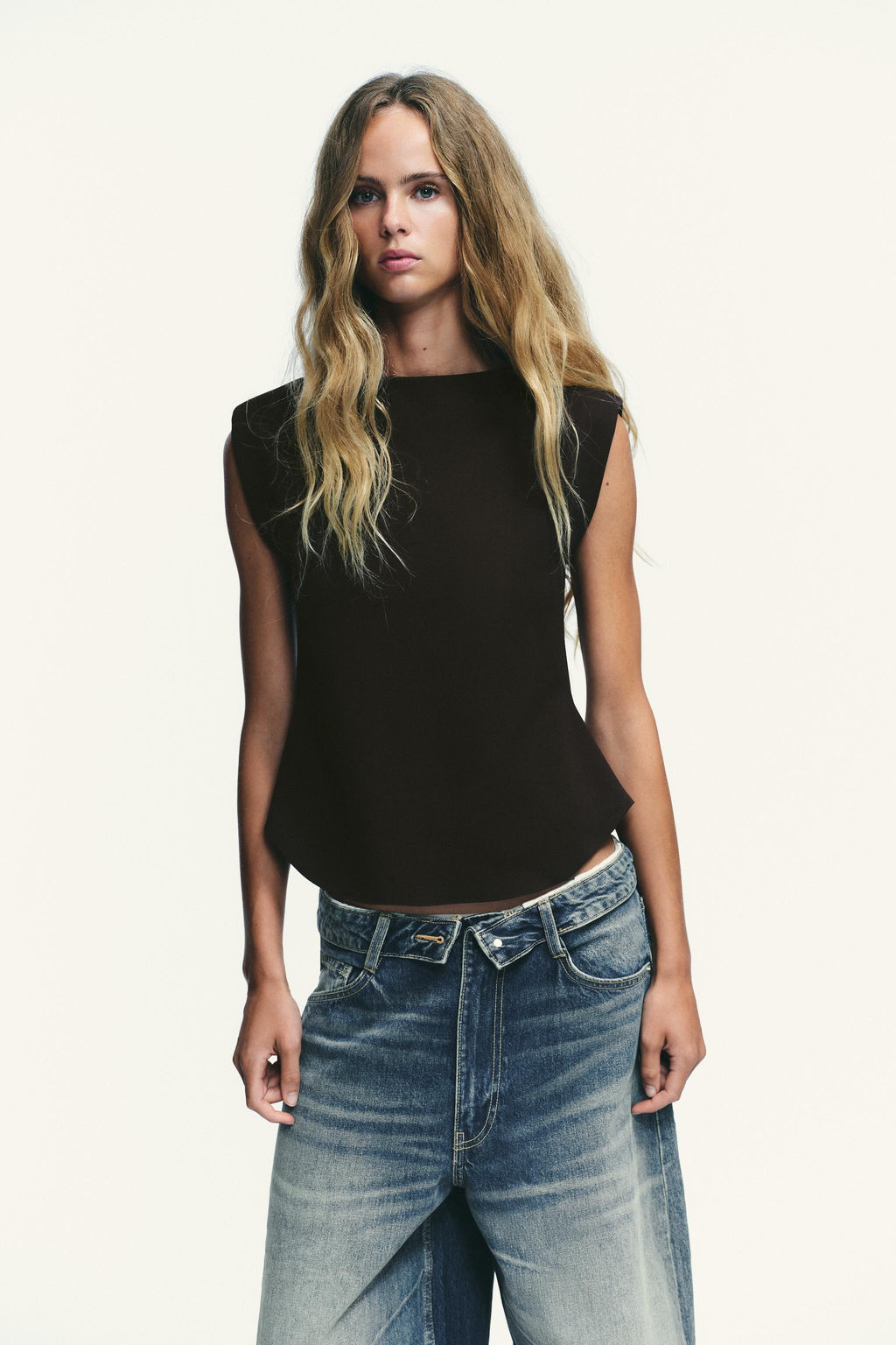 CREPE PEPLUM TOP WITH SHOULDER PADS - Zara фото 3