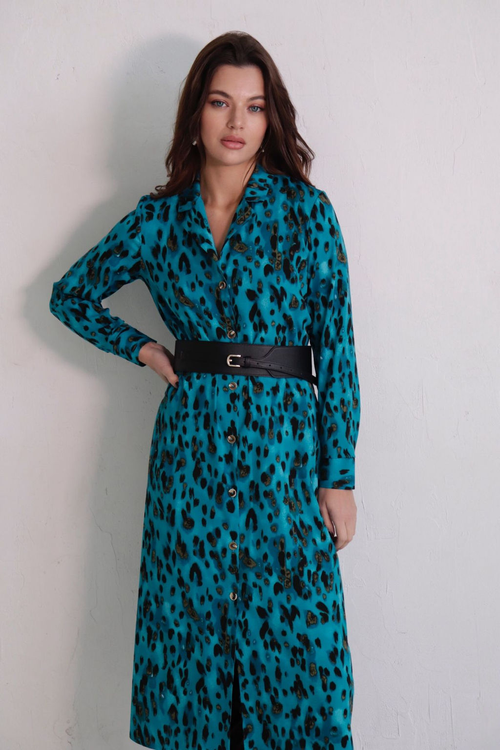 Martichelli Платье-рубашка с английским воротником тёмно-бирюзовое  фото 12