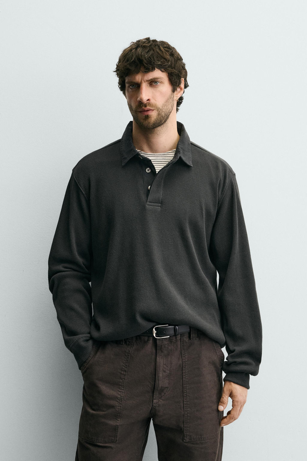 POLO ESTRUCTURA WAFFLE CUELLO COMBINADO / Gris antracita - Zara фото 2