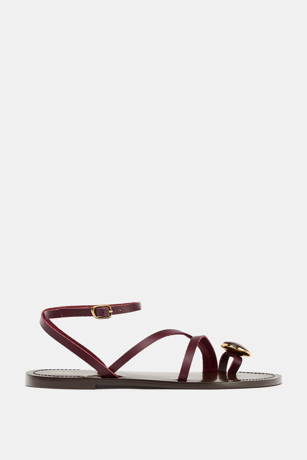 FLAT LEATHER SANDALS WITH STRAPS AND DECORATION - Zara фото 17