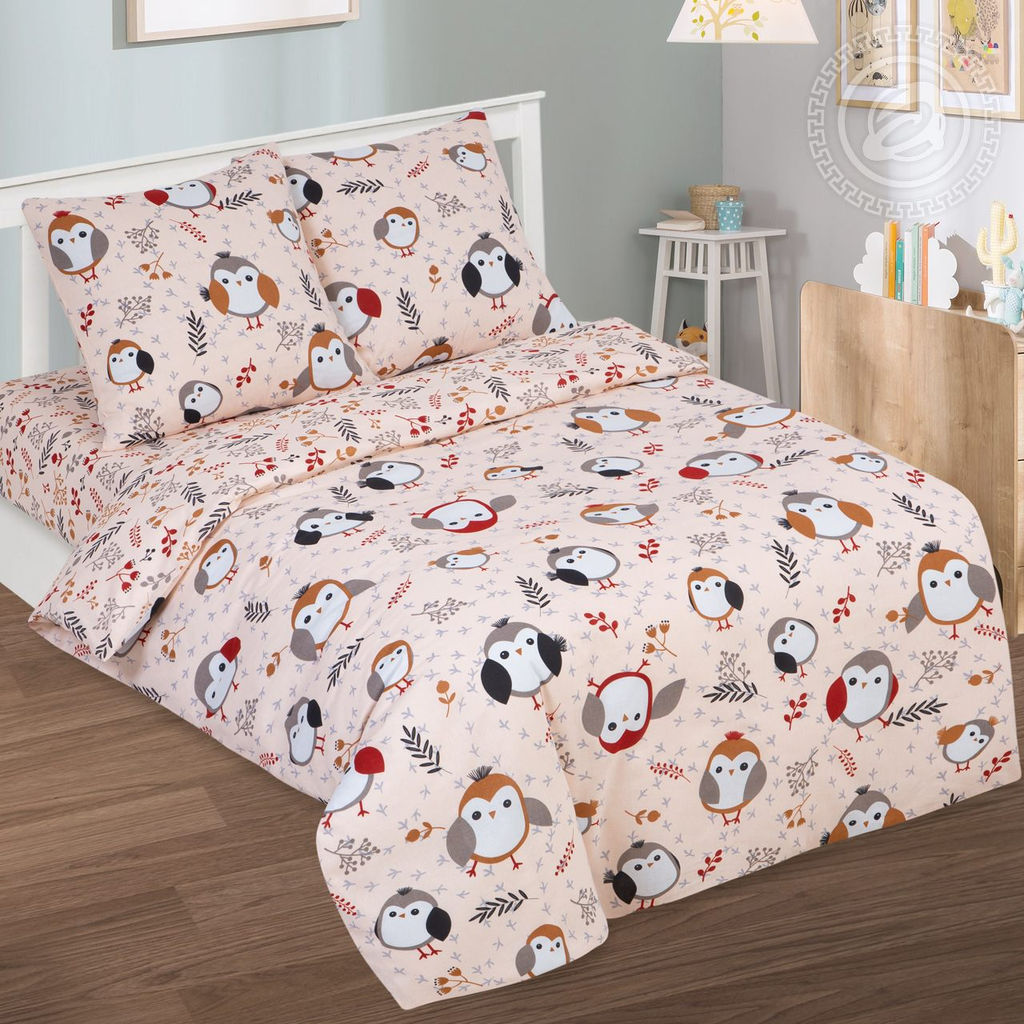 Пташка 1,5 сп./Пододеяльник: 1 шт. - 215*143; Простыня: 1 шт. - 214*150; Наволочка: 2 шт. - 70*70; Бязь детская