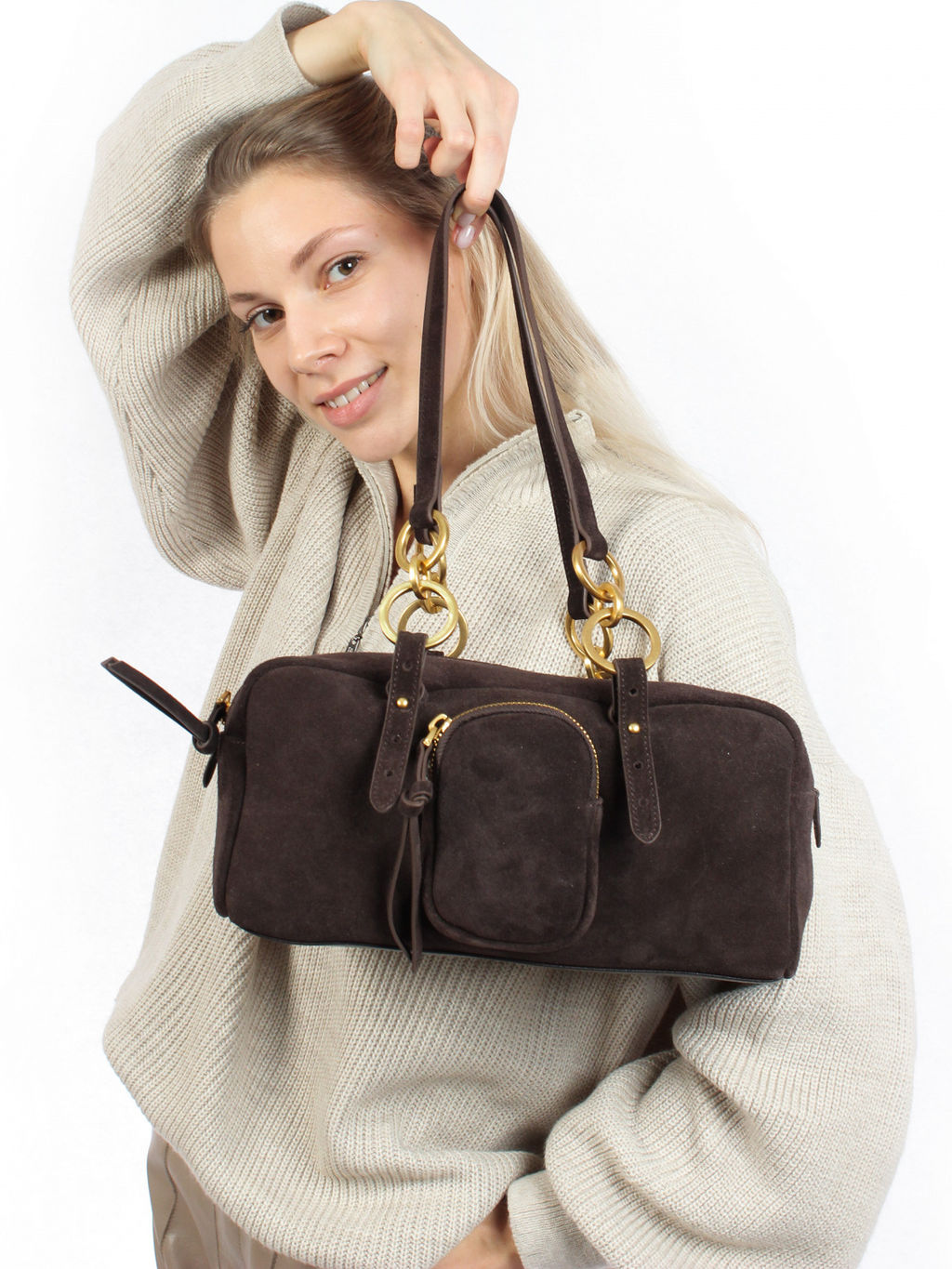 LACCOMA сумка АМ2260-Ф-коричневый натуральная замша хлопок  фото 2