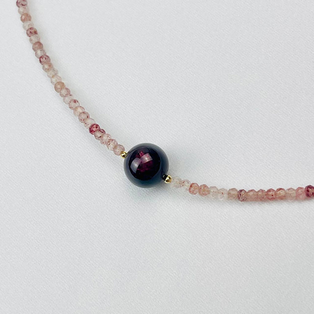 Чокер из Клубничного кварца и Граната 38 см +