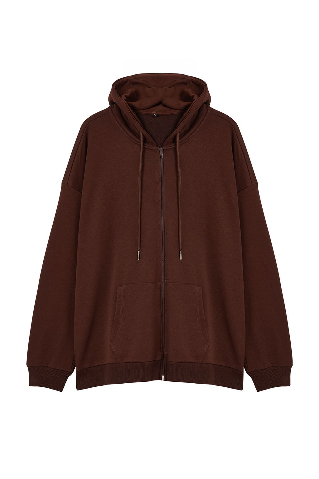 Kahverengi Buyuk Beden Oversize Basic Kapusonlu Fermuarl? Ici Polar Pamuk Sweatshirt TMNAW24AO00003