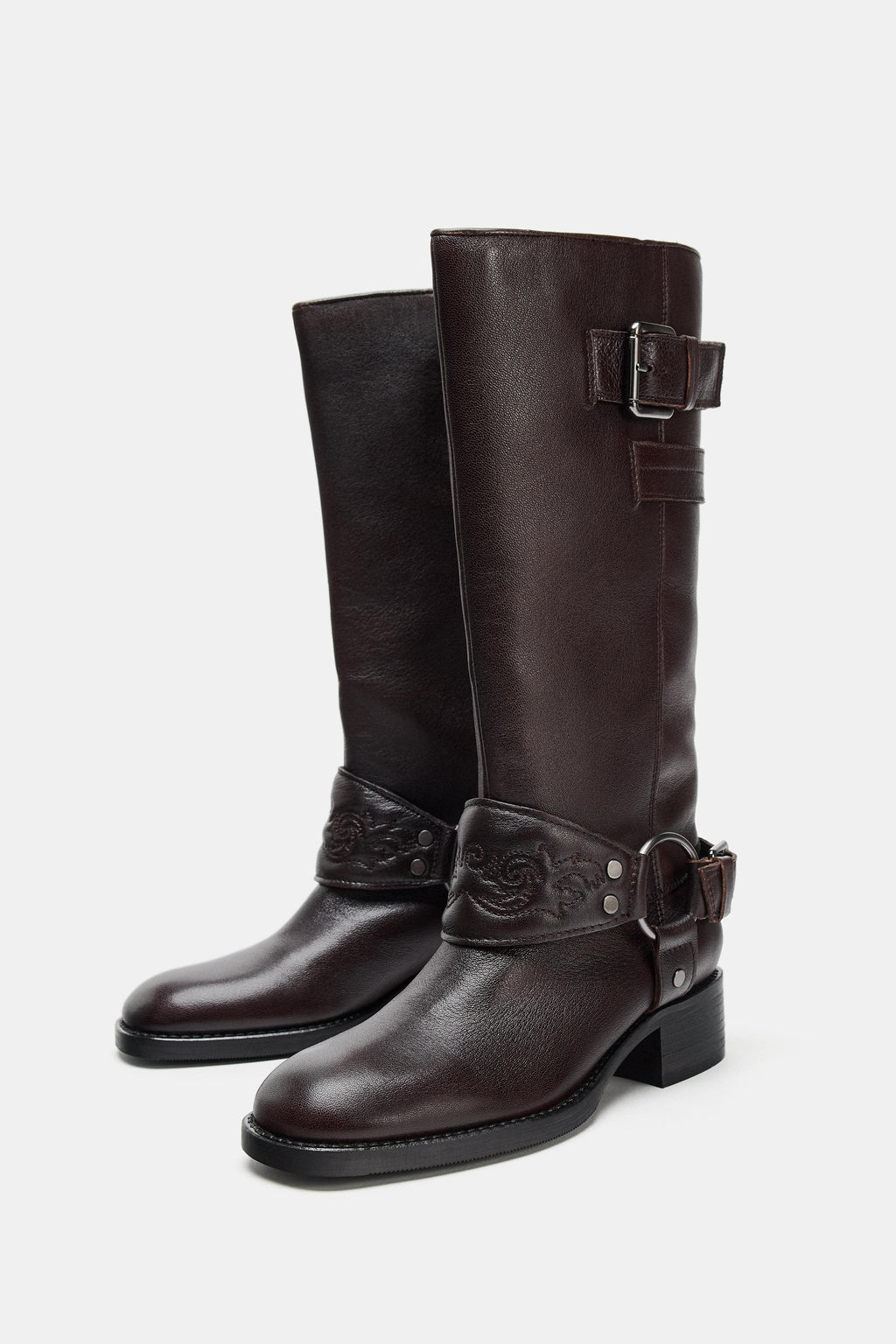 LEATHER FLAT EMBROIDERED BOOTS - Zara фото 15