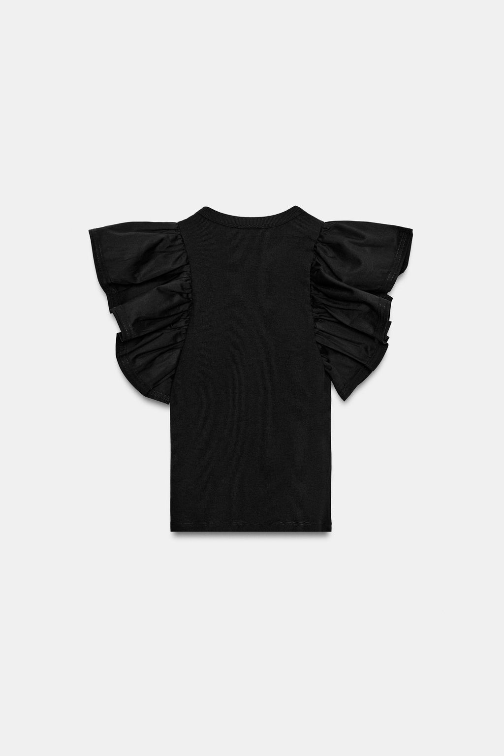 CAMISETA COMBINADA RIB VOLANTES / Negro