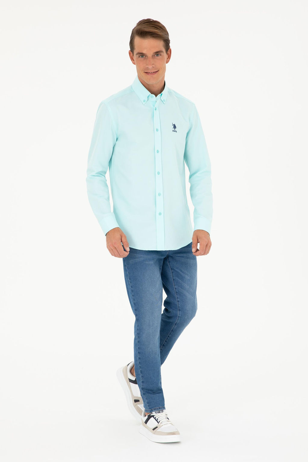 Мужская базовая рубашка зеленого цвета с длинным рукавом Неожиданная скидка в корзине - U.s. polo assn фото 4