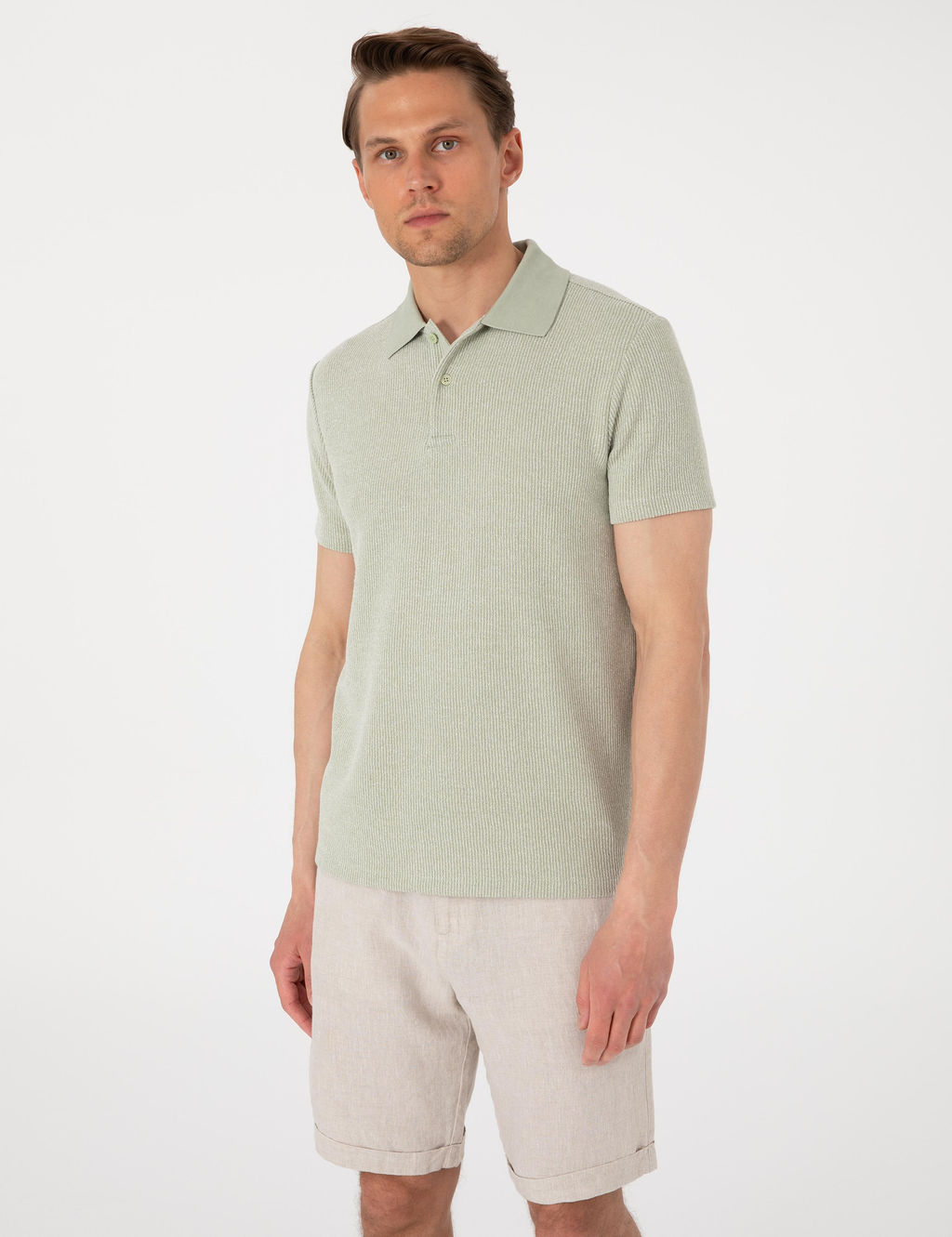 Haki Slim Fit _rme Dokulu Polo Yaka Ti__rt - Pierre cardin фото 3