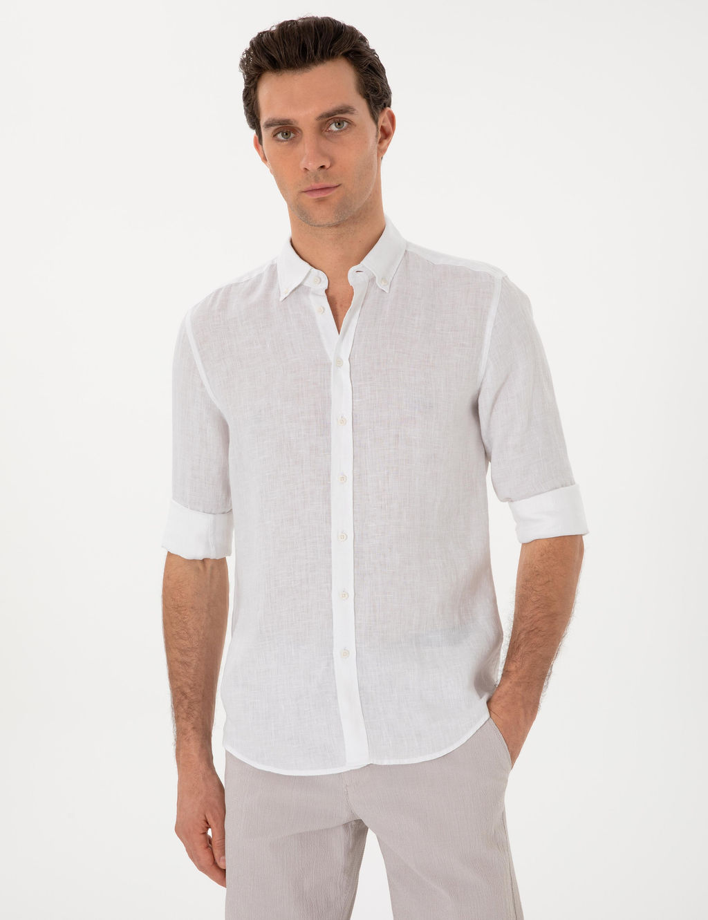 Beyaz Slim Fit Uzun Kollu G_mlek