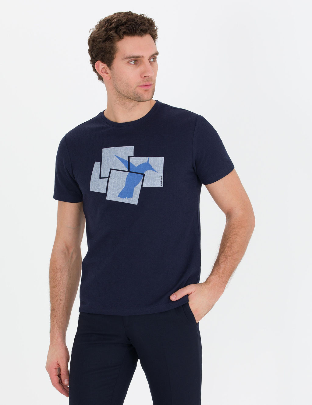 Темно-синяя футболка узкого кроя с круглым вырезом - Cacharel фото 7