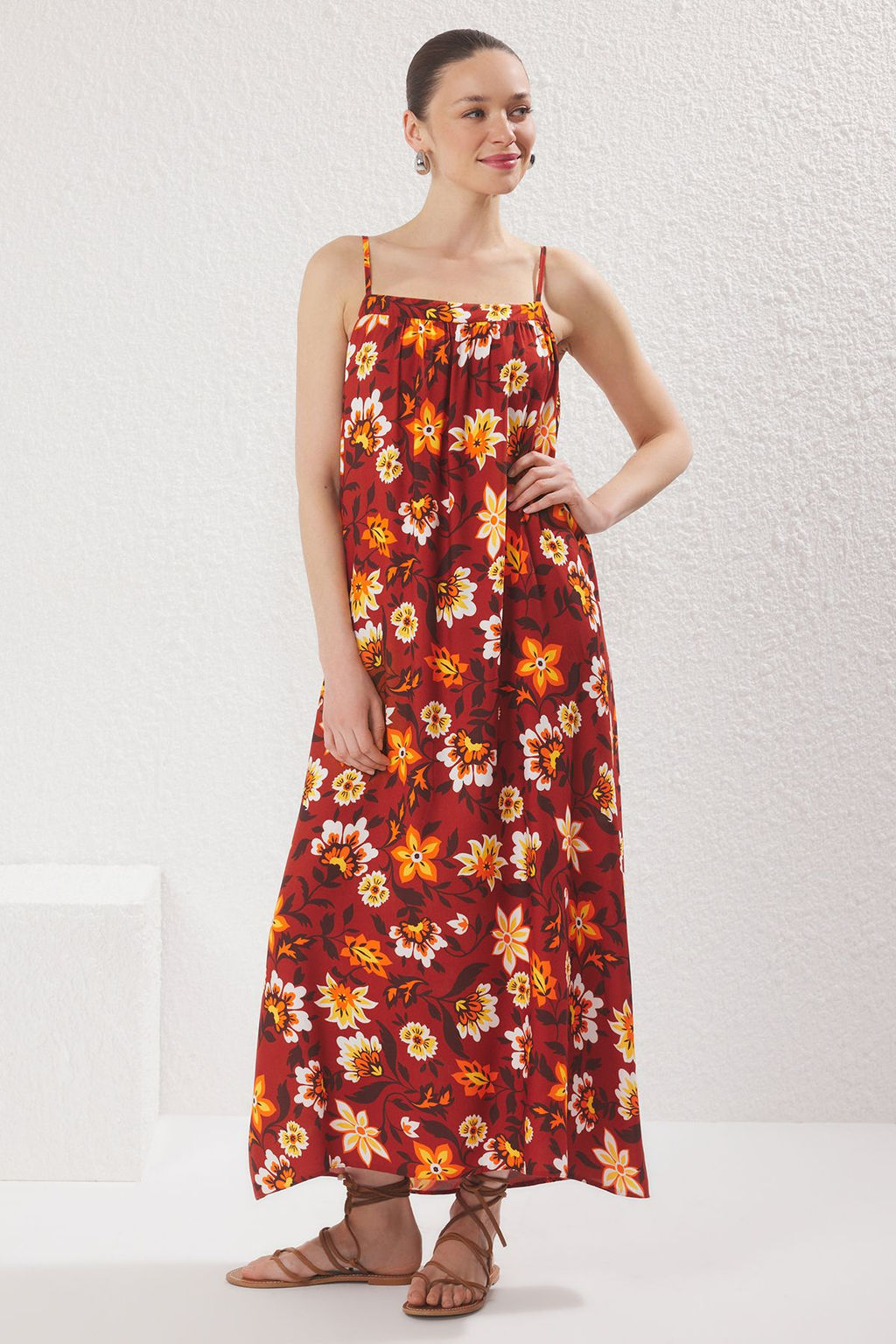 Mavi Tropikal Duz Kesim Maxi Dokuma Elbise TWOSS25EL00578 - Trendyolmilla фото 6