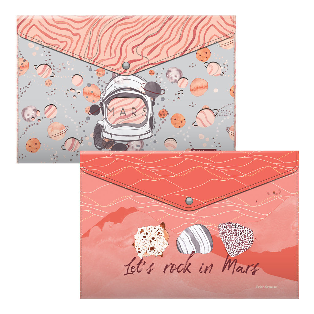 Цена за 1 шт. Набор из 4 папок-конвертов на кнопке пластиковых ErichKrause® Martian Girl, A4, ассорти