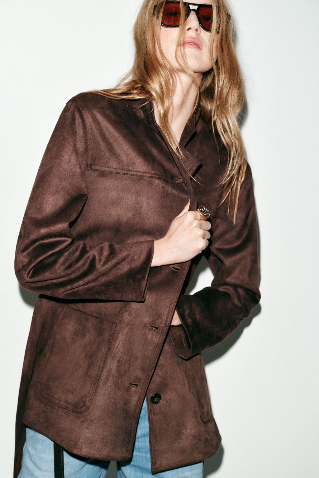 FAUX SUEDE JACKET WITH BELT - Zara фото 7