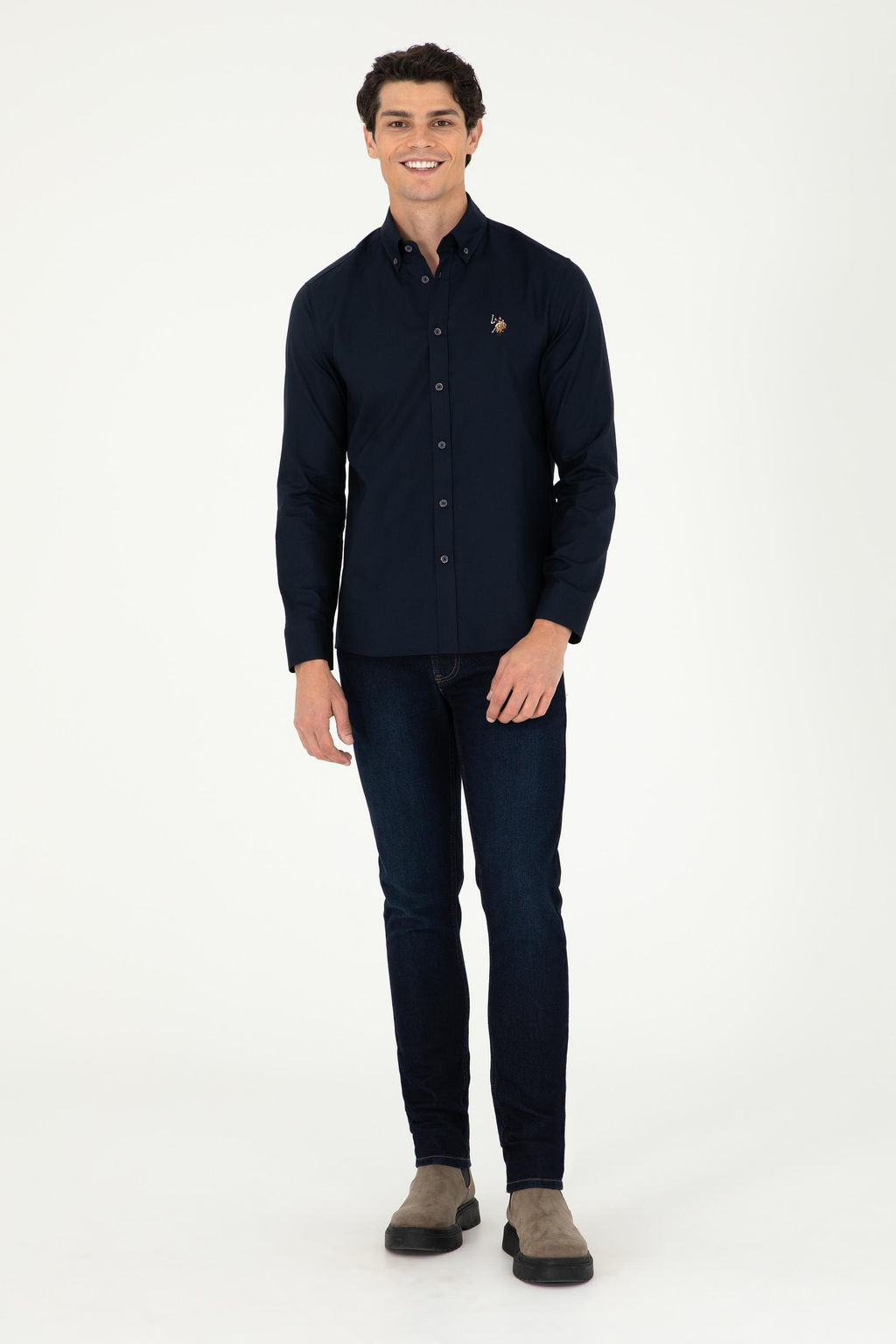 Мужская темно-синяя базовая рубашка с длинным рукавом - U.s. polo assn фото 4