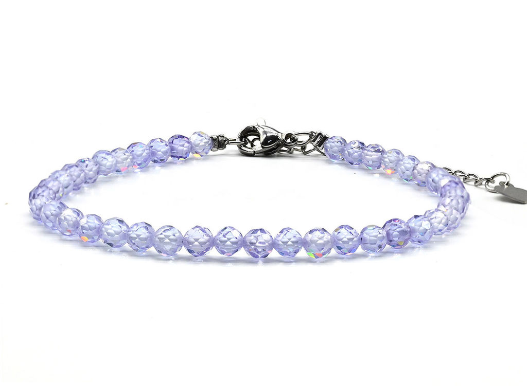 Браслет из фианитов шарик граненый 4мм цвет лавандовый, 17см