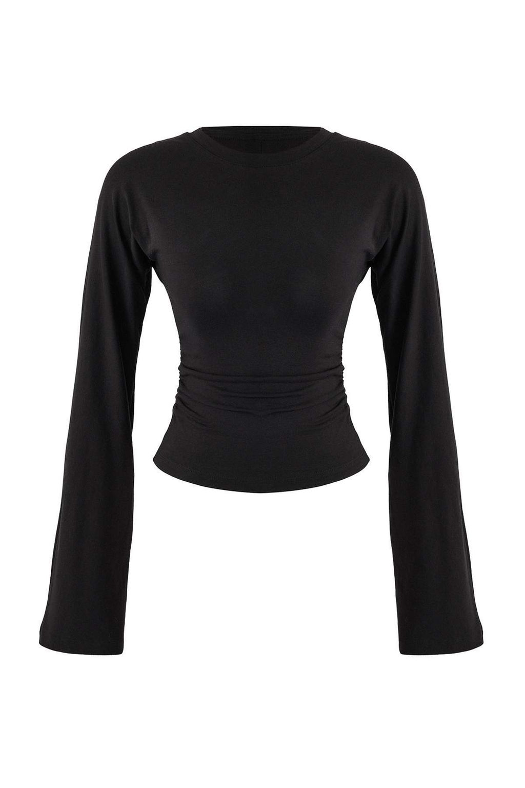 Siyah Ispanyol Kol Buzgu Detayl? Regular/Normal Kal?p Orme Bluz TWOAW26BZ00293