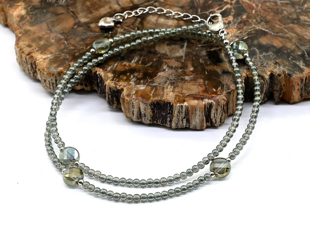 Чокер из бисера и циркона шарик 2мм цвет сизый, 40см