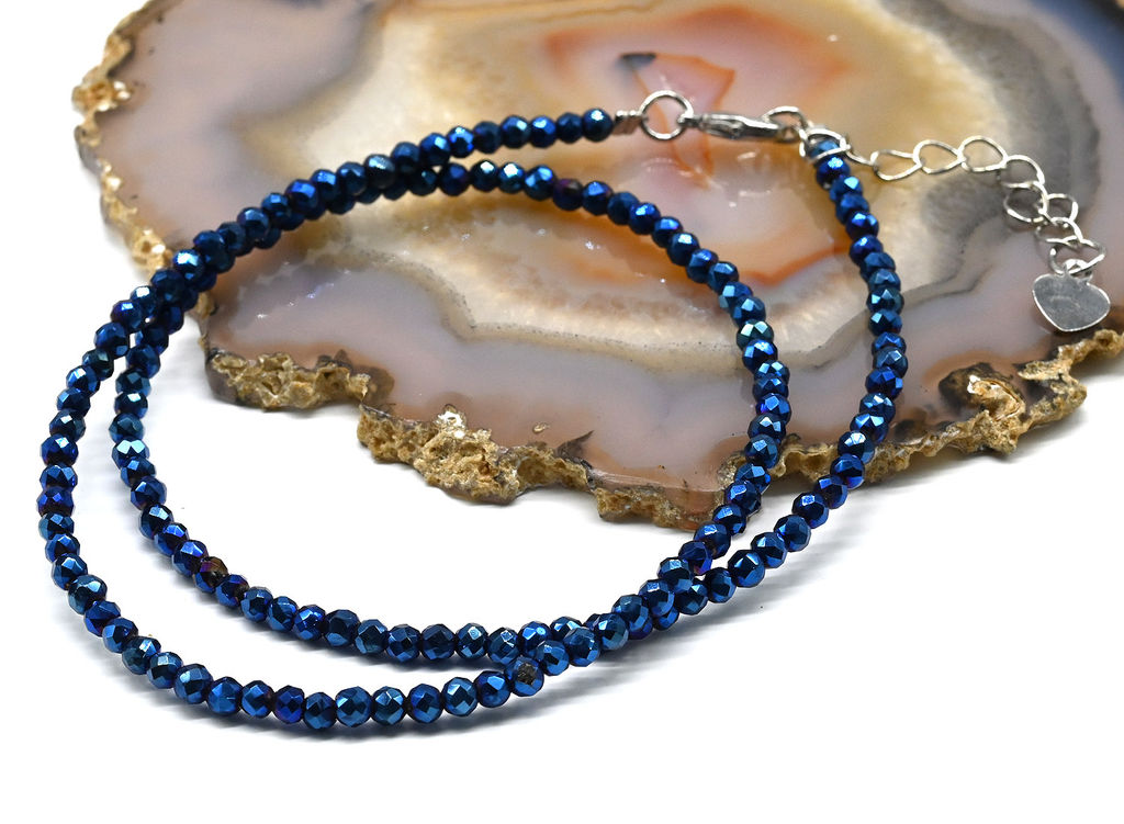 Чокер из циркона шарик гр.3мм цв.синий, 39см