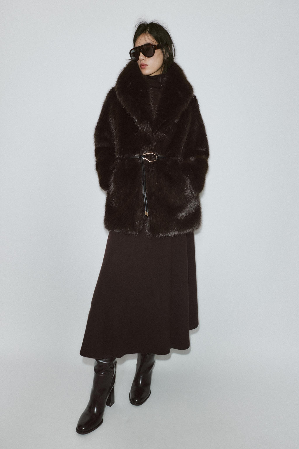FAUX FUR BELTED COAT
